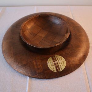 Vintage Chip and Dip Bowl Weavewood Magnetic Hostess MCM Retro Serving Tray